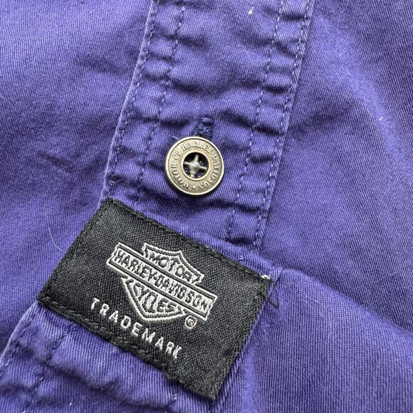 Vintage HARLEY DAVIDSON Royal Purple Button Up Cotton Camp Shirt Size XL Mens - Picture 4 of 7